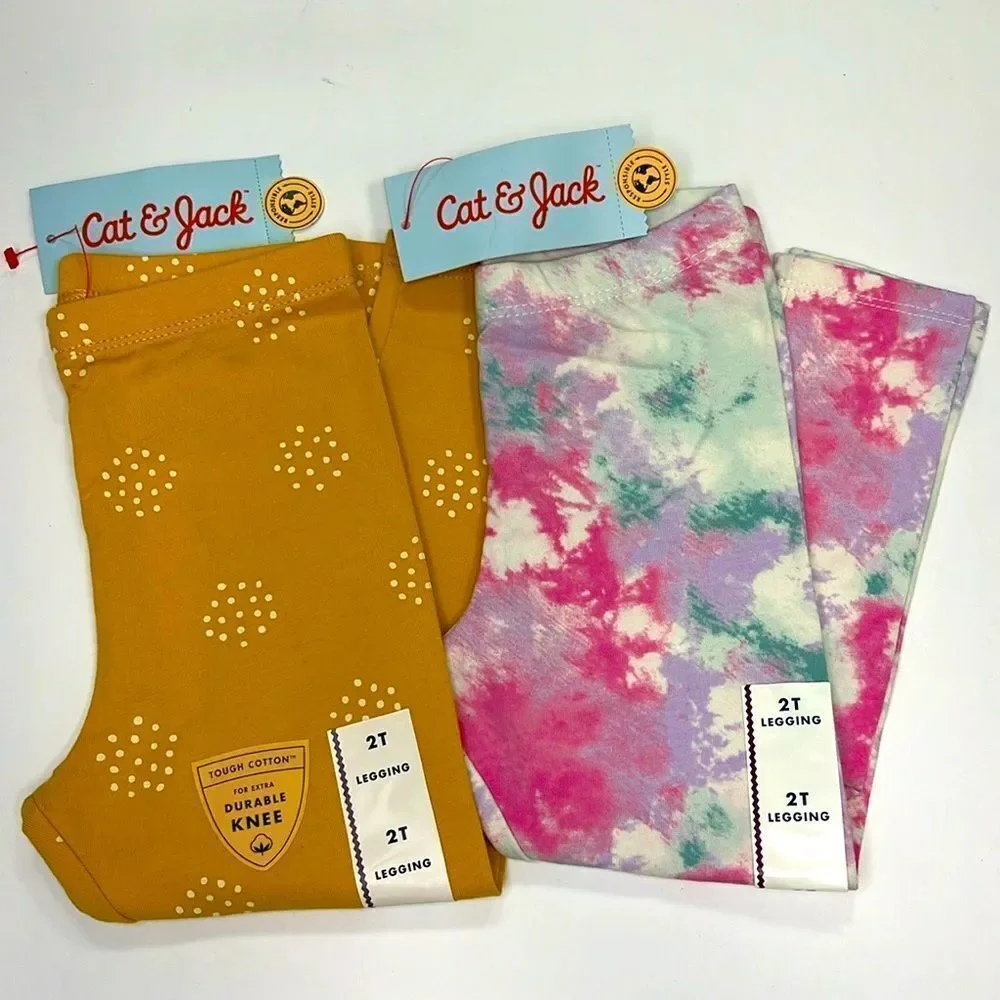 BUNDLE of 2 Cat & Jack Kids Durable Knee Printed Leggings  Size 2T